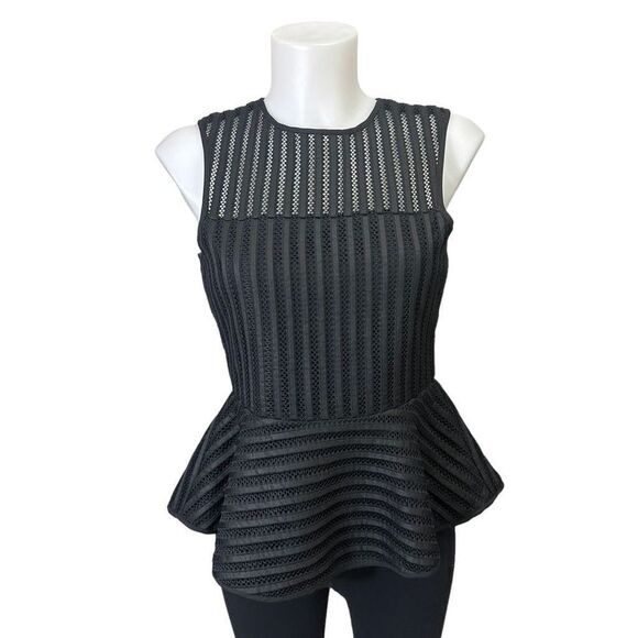 Anthropologie HD in Paris Black Mesh Peplum Top Women's size small Zip‎ back - Picture 1 of 8